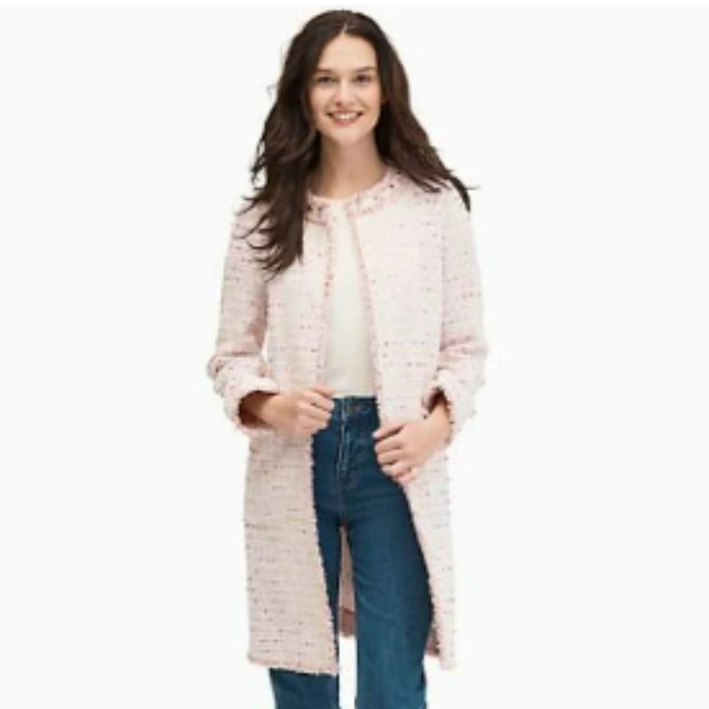 Kate Spade Tweed Pink Studded Elegant Classy Long Outerwear Coat Size 12
